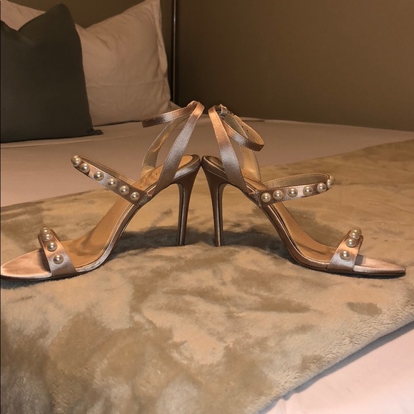 Badgley Mischka Pearl Nude Satin ankle wrap heels - Picture 5 of 5